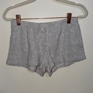Brandy Melville Kiera Heather Grey Ribbed Eyelet Button-Front Lounge Shorts | OS